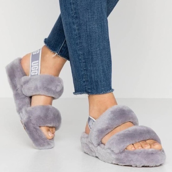 🆕 UGG Oh Yeah Soft Amethyst Double Strap Sandals Back Logo Elastic size 8 - Picture 2 of 7